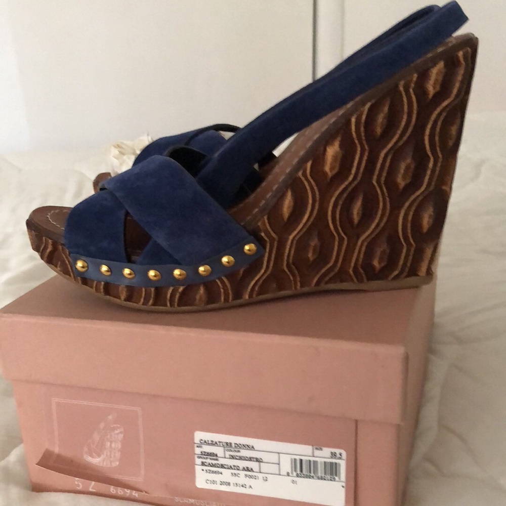 Miu Miu Blue Suede Wedge